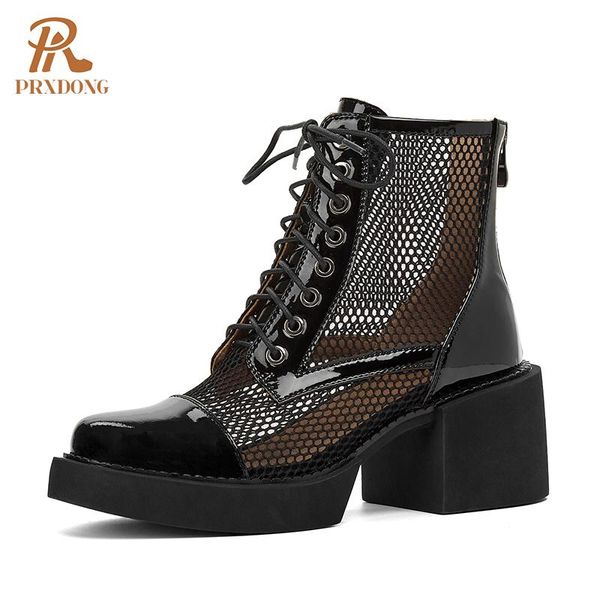 

boots women shoes 2021 summer autumn ankle square high heels platform black beige dress party casual zipper modern 39