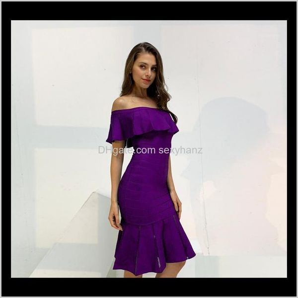 

casual dresses womens clothing apparel drop delivery 2021 purple slash neck knee length rayon bandage dress elegant cocktail par, Black;gray