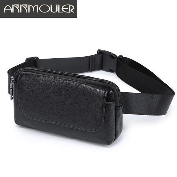 

waist bags annmouler women bag black pu leather fanny pack double pocket for small phone girls purse