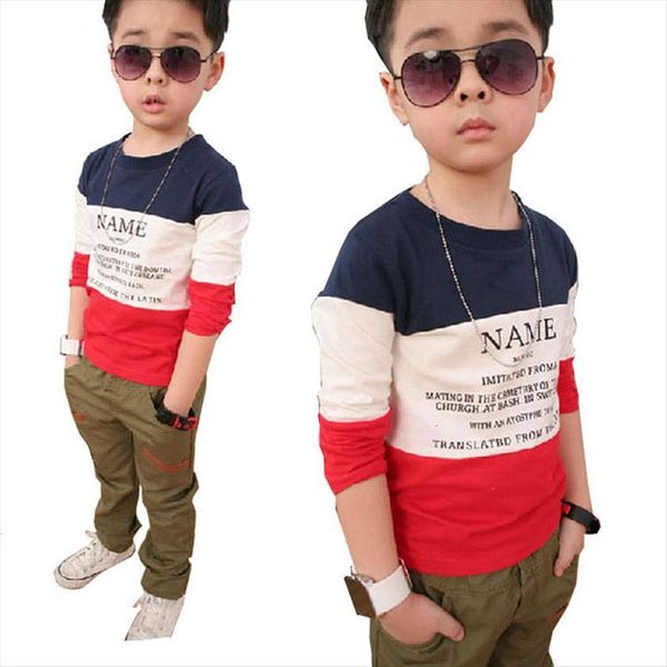 

boy cotton kids spring autumn clothes children t shirts for baby boys long sleeve girls patchwork, Blue