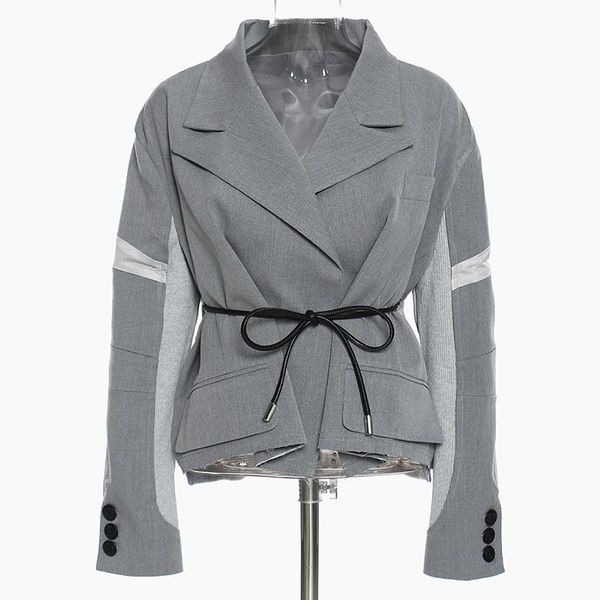 

women's suits & blazers women reversible blazer autumn winter thick belted high street jacket coat 2021, White;black