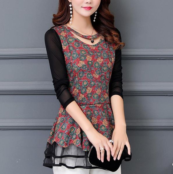 

women's blouses & shirts tunics women tunic ruffle blouse 4xl plus size lace patchwork womens clothing shirt long sleeve 5xl, White