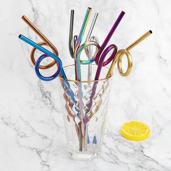

drinking straws 230*6mm creative stainless steel straw colorful curved metal juice cocktail coffee tea reusable sn