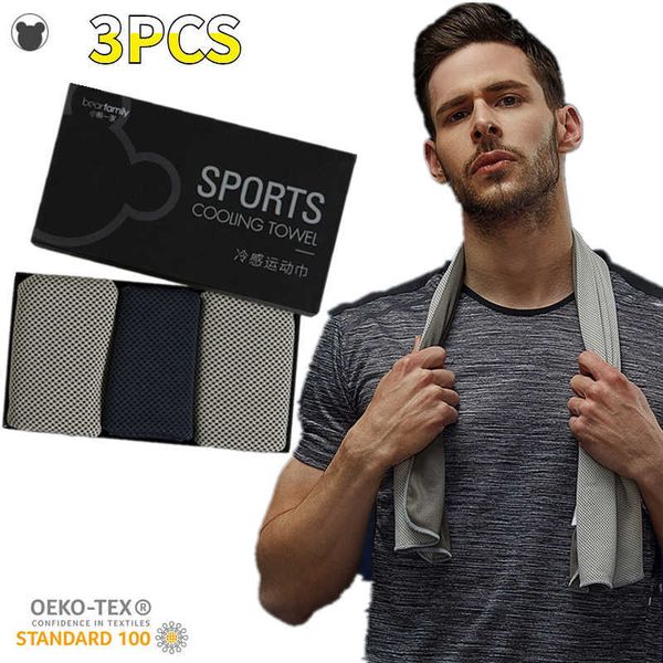 3PCS Kühlung Eis Handtücher Mikrofaser Yoga Cool Handtuch Sport Sommer Set Kühlung Schal Gym Tragen Vereisung Handtuch 210728