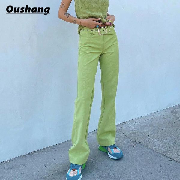 

women's pants & capris 2021 vintage green y2k skinny with belt summer casual high waist trousers women eegant chic long ladies, Black;white