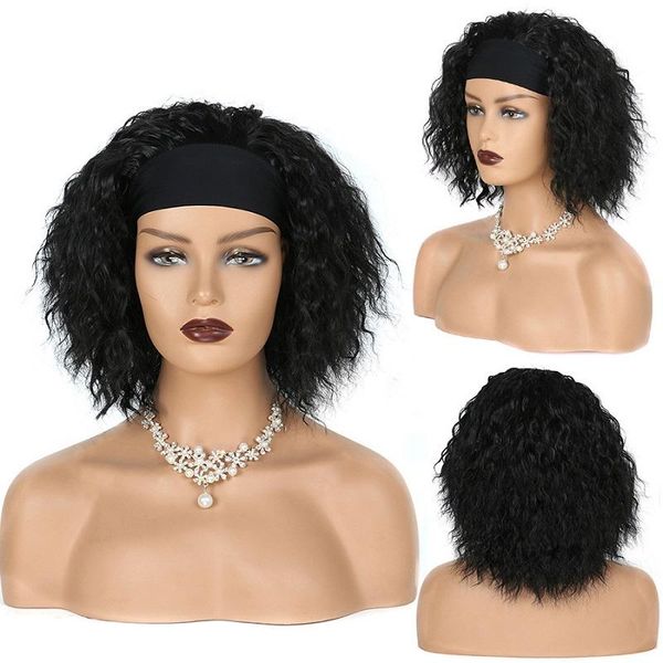 

synthetic wigs wigsin 14 inch short african small curly black hairband wig for women