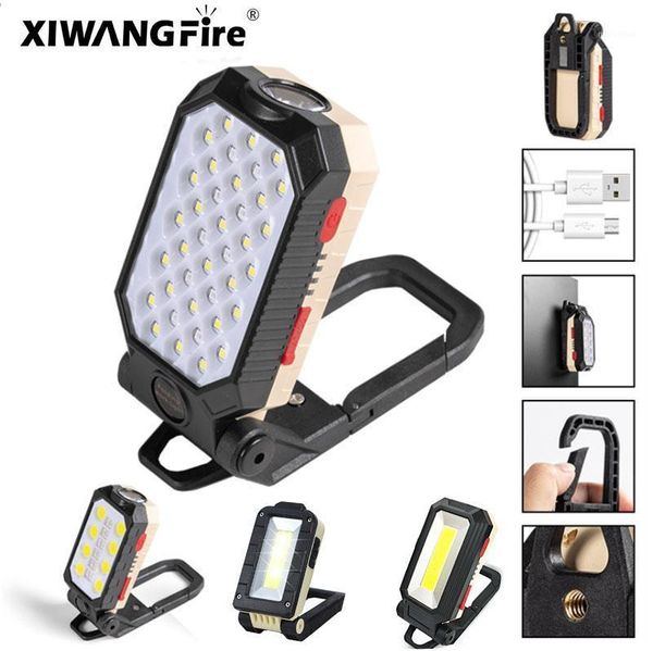 Lanternas tochas super brilhante espiga portátil luz de trabalho magnético usb recarregável led camping impermeável ajustável