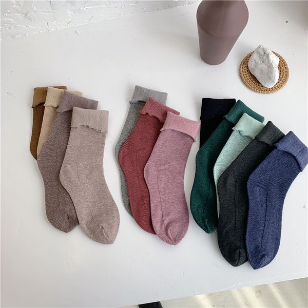 

autumn and winter warm snow milk tea color fungus edge thickened frosted plush middle tube pile women' socks, Red;black