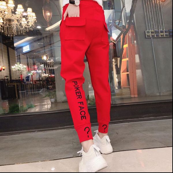 

women pants womens capris arrival spring and autumn pockets letter casual female student teenager girls black white red n08