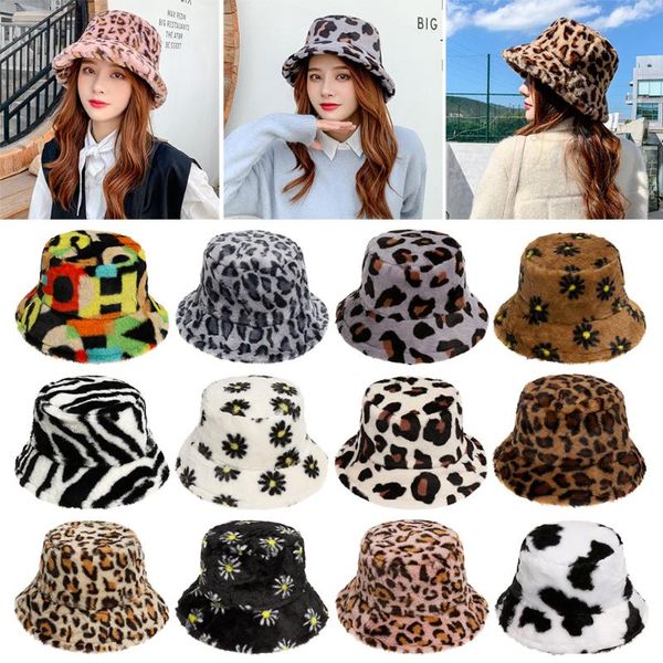 

fashion women winter fisherman cap faux fur warm soft plush casual bucket cowboy hat multicolor rainbow outdoor cloche wide brim hats, Blue;gray