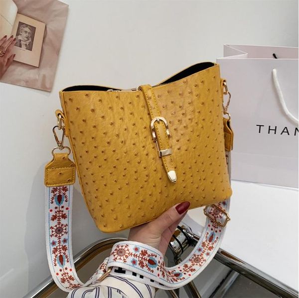 

ostrich bucket bag for women crossbody bags 2021 summer wide strap ladies messenger travel lady handbags and purse bolsa evening