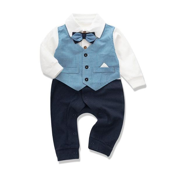 

rompers baby boy jumpsuits borns 1st birthday clothes fake 2pcs gentleman vest romper spring/fall boys outfits infant onesie, Blue