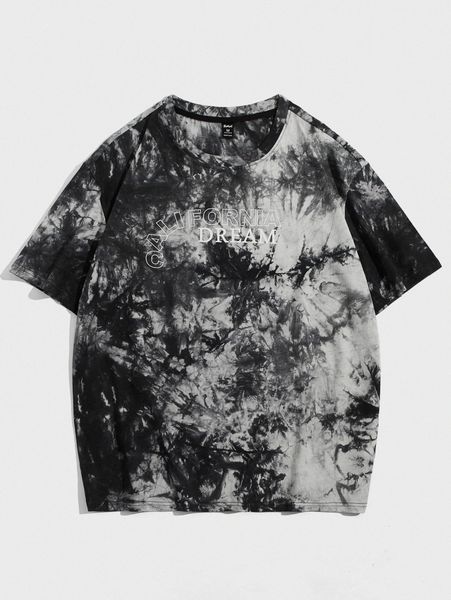 

romwe guys letter tie dye tee b53n#, White;black