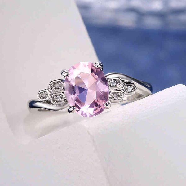 

love ring exquisite pink oval crystal zircon for women charming wedding anniversary jewelry elegant ladies party accessories, Slivery;golden