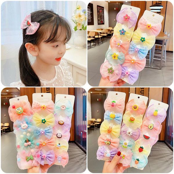 

children's hairpin head flower girls bow sweet hair clip accessories mesh, Slivery;white