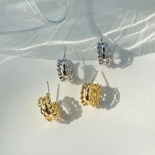 

hoop & huggie retro round earrings female european and american fashion temperament tide s925 silver jewelry gift, Golden;silver