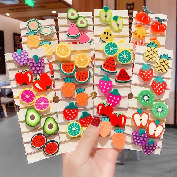 

10pcs/bag cute cartoon fruit flower elastic hair rubber bands for children kids girls scrunchie tie ring rope accessories, Slivery;white