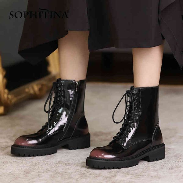 

sophitina women boots fashion ladies motorcycle ankle boots round toe zipper lace-up mixed colors women shoes so658 210513, Black
