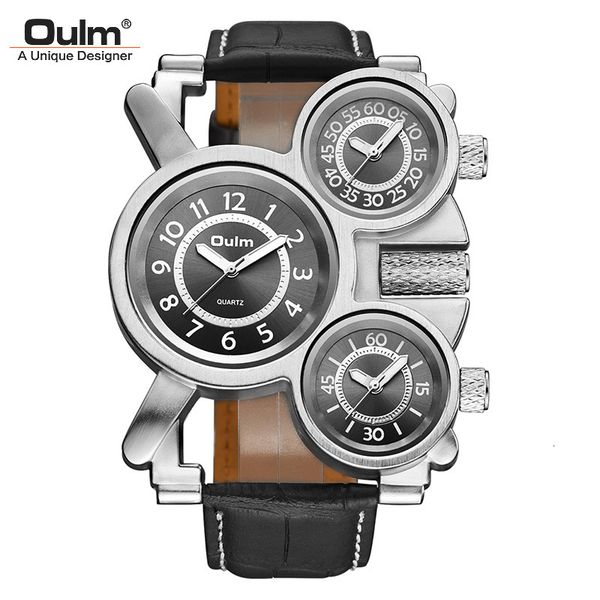 

watch oulm euro radium men's quartz multi time zone leather 1167, Slivery;brown