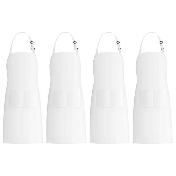 

aprons 4 pack bib with 2 pockets adjustable kitchen cooking chef apron, white