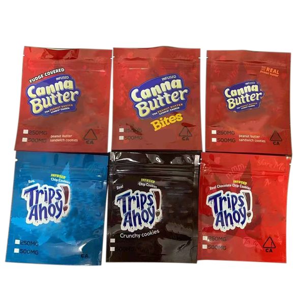 

empty chocolate edible packaging mylar bag trips ahoy canna butter 250mg 500mg gummy packs zipper heat seal baggies