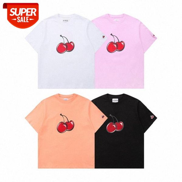 

trend big cherry flocking print round neck loose men and women couples simple short sleeves #le9l, White;black