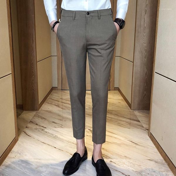 

men's pants spring fashion slim office business casual pantalon dress solid color micro-elastic comfort, Black