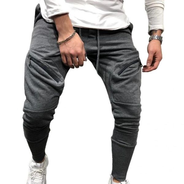 

men's pants sweatpants multi-pocket skin friendly cotton blend men sports gym for jogger, Black
