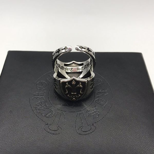 

old shield army flower fashion men's creative ring opening adjustment, Silver