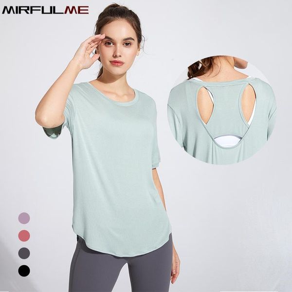 

summer women sport t-shirt back hollow out loose yoga quick dry running shirts girls gym workout fitness elastic blouse outfit