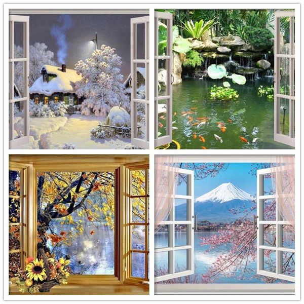 

diamond painting 5d landscape window mosaic picture cross stitch kit embroidery rhinestone winter wall art needlework