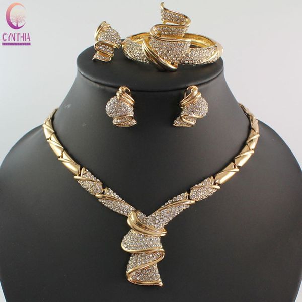 

jewelry sets african beads collar statement necklace earrings bangle fine rings for women rhinestone wedding party accessories, Black