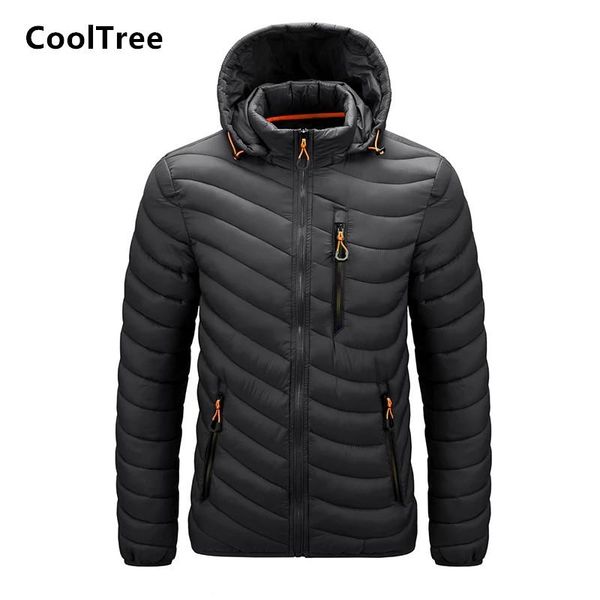 

men's down & parkas cooltree men jacket autumn winter windproof solid color thick warm hooded coats male slim fit detachable hat outerw, Black