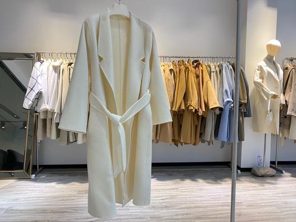 

women's wool & blends big sister's same white double faced cashmere coat for high end french minimalist medium length woolen jacke, Black