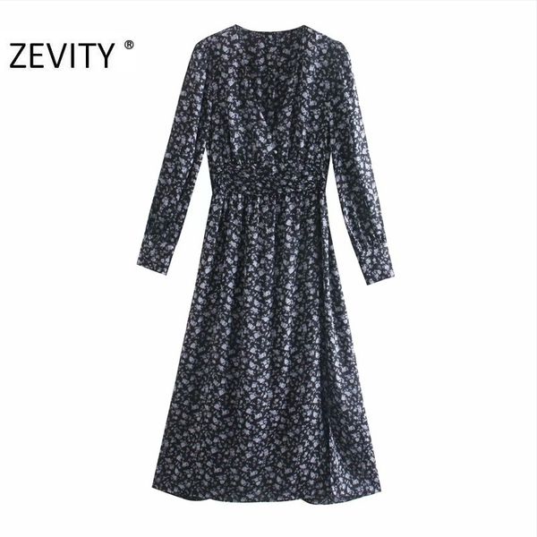 

zevity autumn women fashion v neck floral print casual slim a line shirt dress office ladies chic elastic waist vestido ds4539 210419, Black;gray