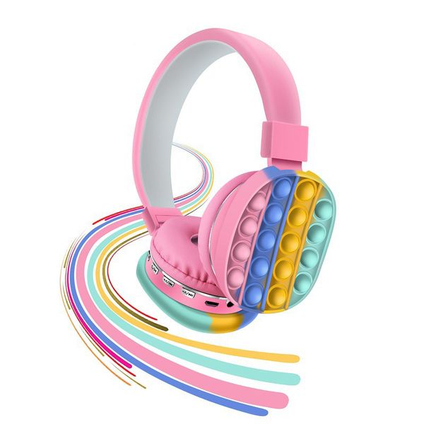 

50%off Fidget Toys Party Favor Head-mounted Headphones Earphones Simple and Cute Rainbow Bluetooth Stereo Headset dropship FT29, Pink