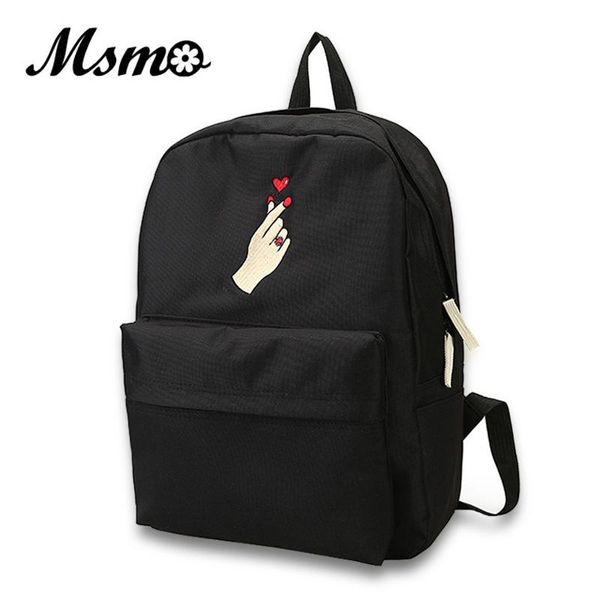 

backpack msmo finger heart cute women men canvas rose embroidery backpacks for teenagers women's travel bags rucksack school bag