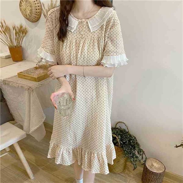 

girls ruffles polka dots fashion summer gentle casual loose all match femme pajamas nightdress 210525, Black;red