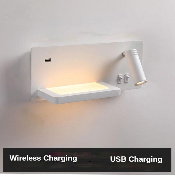 

wall lamp wireless charging led reading lights sconce for bedroom modern usb bedside lighting decor el nordic white rotatable