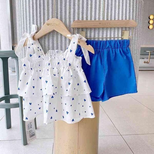 

summer arrival girls fashion heart 2 pieces suit short clothes 210528, White