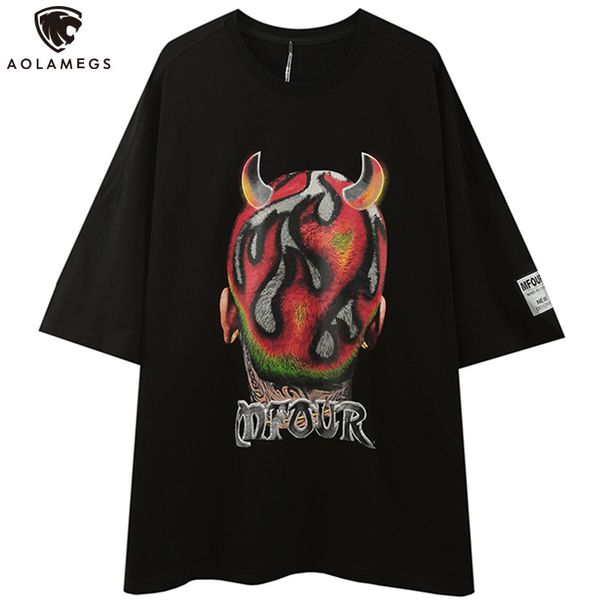 

men's polos aolamegs men's head shirts flame imprinted gradient letter patched oversized man's t-shirts style hip hop streetw, White;black