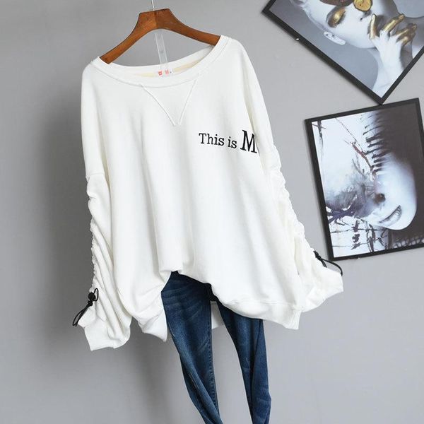 

women's t-shirt 2021 autumn winter korean women simple solid loose lazy sweater plus size thinner long-sleeved, White