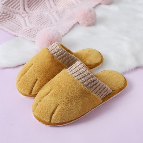 

women man winter slippers warm cute cat claw soft home couple shoes female plush indoor flat comfortable ladies plus size, Black