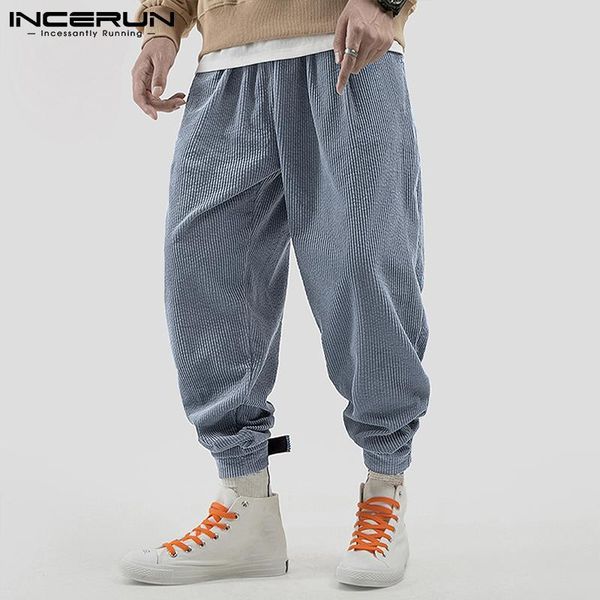 

men's pants 2021 men corduroy fashion wide leg overalls mens japanese streetwear sweatpants male korean casual incerun, Black