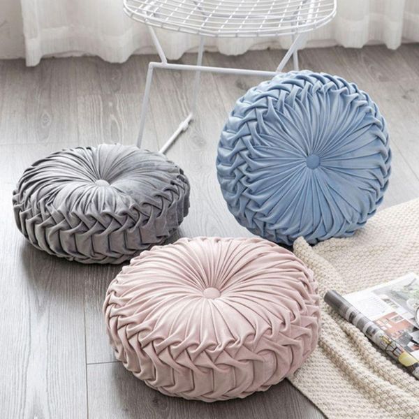 

cushion/decorative pillow est home textile velvet pleated round solid color cushion