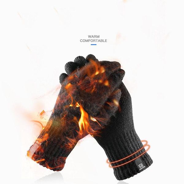 

fingerless gloves knitted acrylic winter warm screen touchable mittens wool-knitting solid thick soft luvas plush guantes, Blue;gray