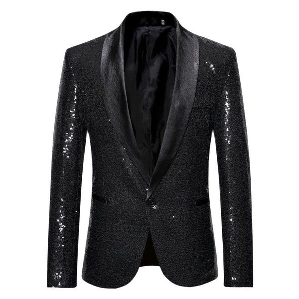 

men's suits & blazers black sequin one button shawl collar suit jacket men bling glitter nightclub prom dj blazer stage clothes for sin, White;black