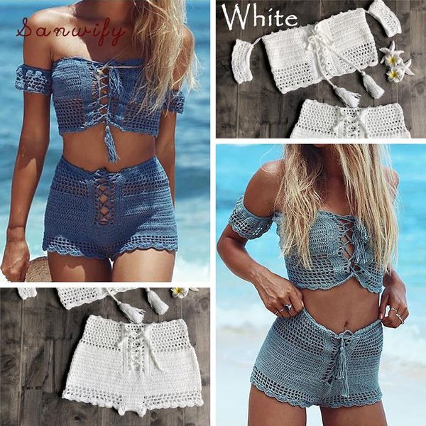 Maillots de bain pour femmes Bikini Bottom 2021 Crochet à main Sexy Embelli avec pièce Maillot de bain Knit Beach Suit