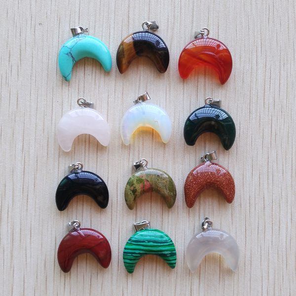 

20mm natural crystal crescent moon shape charms pendants for diy jewelry making wholesale, Bronze;silver