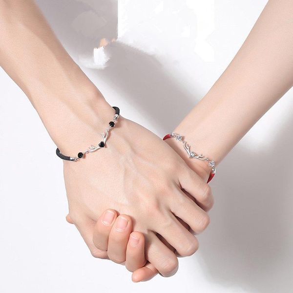 

link, chain christmas jewelry fashion creative elk hollow diamond lovers bracelet birthday gift, Black